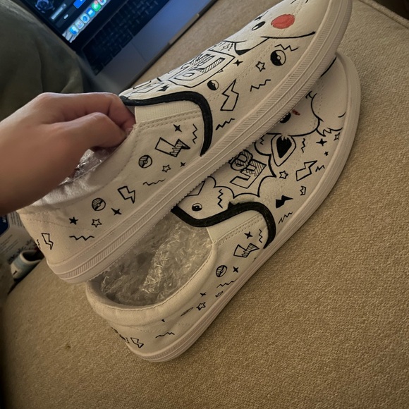 Pikachu Eevee Customized Canvas Slip On Shoes Men\'s Size 10
